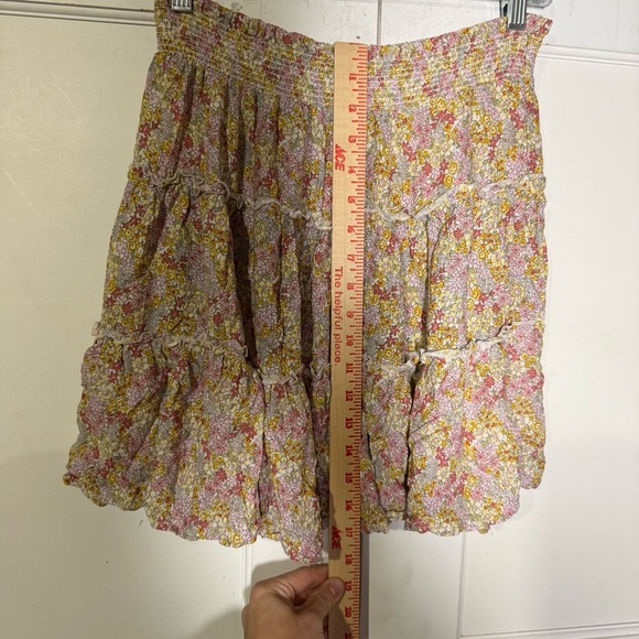 Cynthia Rowley Tiered Floral Skirt Flared Size Large Ruching Ditsy Pink Yellow - Picture 3 of 8